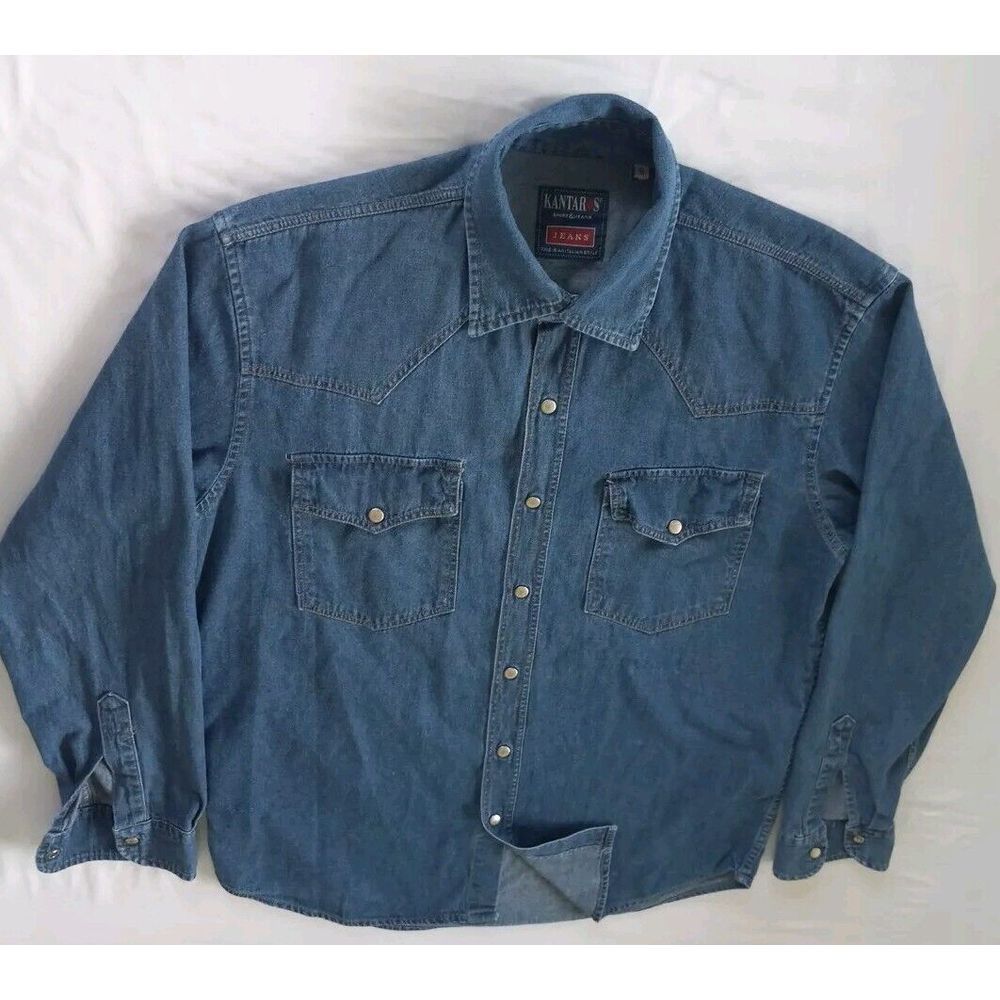 Vintage 80s 90s Y2K Kantaros Men Small Metal Buttons Down Denim Shirt Italy Made